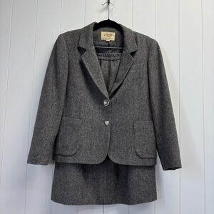 Vintage Saville Petites Women Academia Wool Blend Herringbone 2pc Suit Size 12